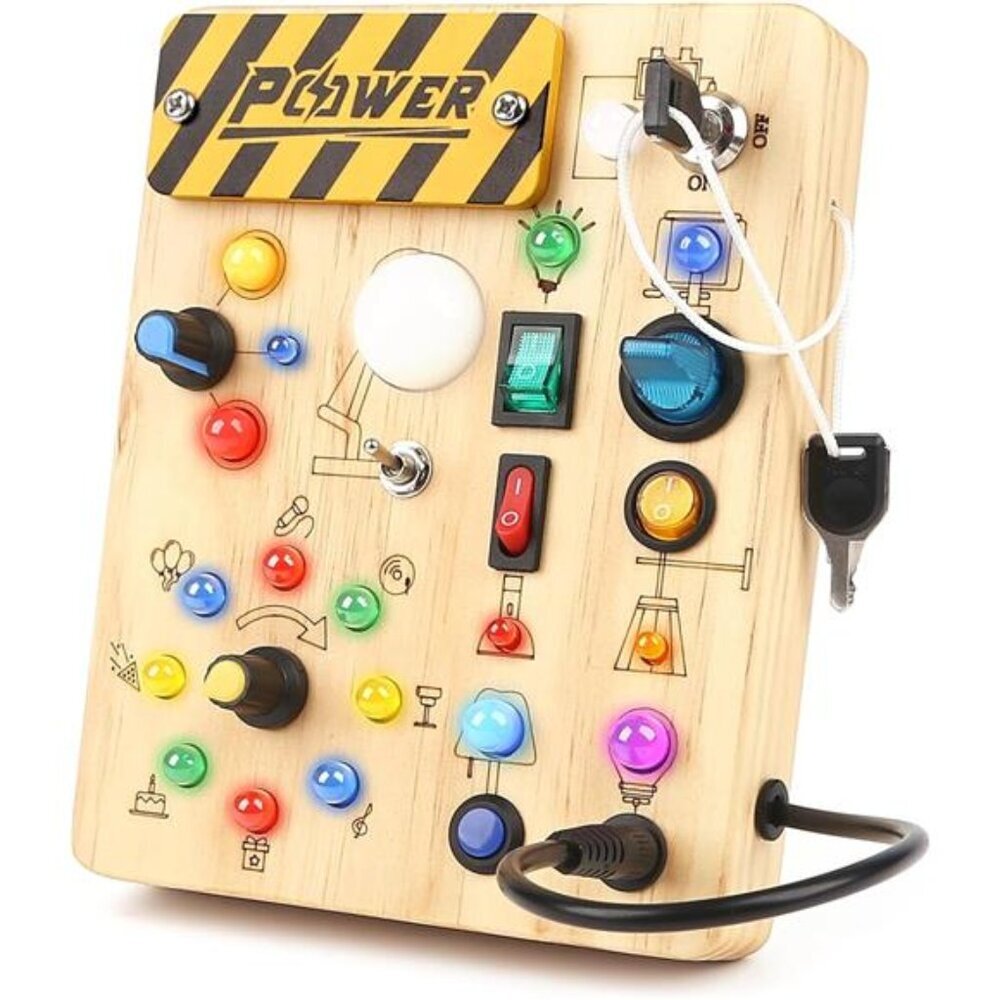 Montessori Busy Board Wooden Sensory Toys for Toddler with LED Light Up